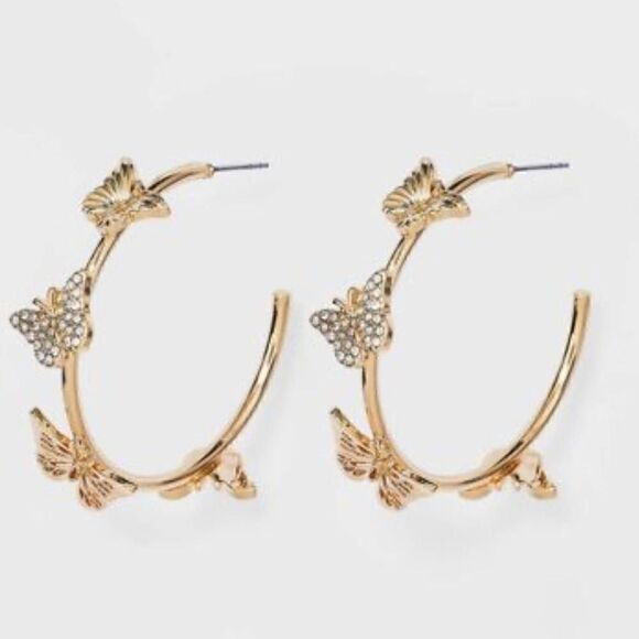 Sugarfix By baublebar Jewelry - SUGARFIX by BaubleBar Crystal Wings Butterfly Hoop Earrings - Gold